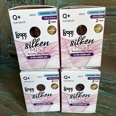 L’eggs Silken Mist Control Top Tights Sun Beige Ultra Sheer Q+ 4 Box/8 Pairs New