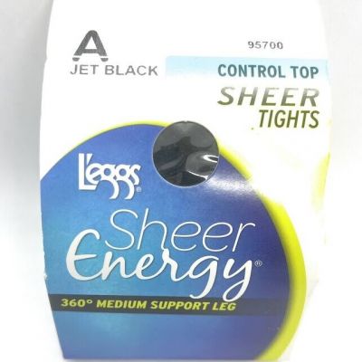 (1) Leggs Sheer Energy Control Top Jet Black Sheer Tights  ~ Choose Size