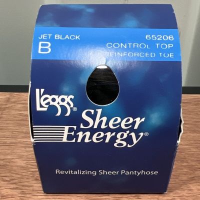 L'eggs Sheer Energy Control Top Reinforced Toe Pantyhose;Jet Black Size B;#65206