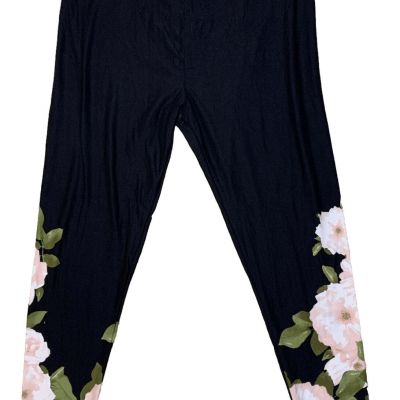 LuLaRoe Womens Leggings Size TC2 Black Pink Floral Dipped Roses Plus 18+ NWT