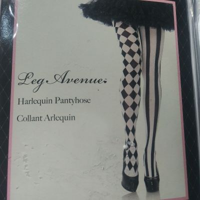 Leg Avenue Jester Harlequin Tights Opaque Stripes Diamonds Black & White 7720