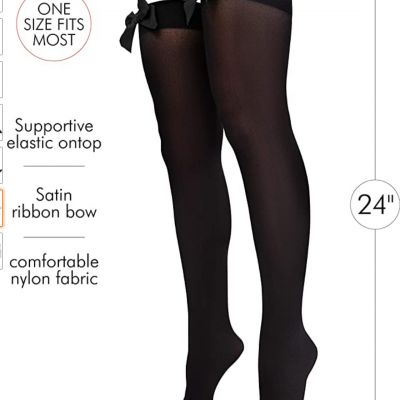 ~*NIB Skeleteen Bow Accent Thigh High Black Stockings One-Size*~