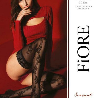 FIORE FRANCINE STAY UP THIGH HIGH STOCKINGS FINE EUROPEAN  3 SIZES BLACK