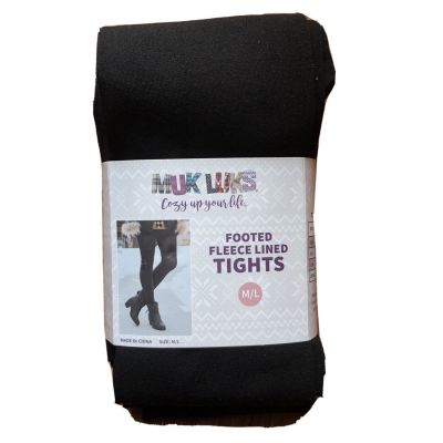 MUK LUKS Womens Footed Fleece Lined Tights 2 Pair Pack Black Size M/L ~ NEW