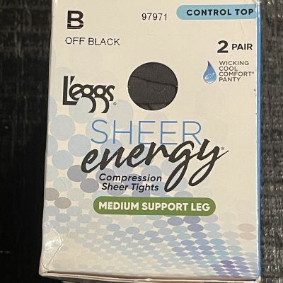 L'eggs Control Top Sheer Energy Compression Tights Medium Support Off Black B