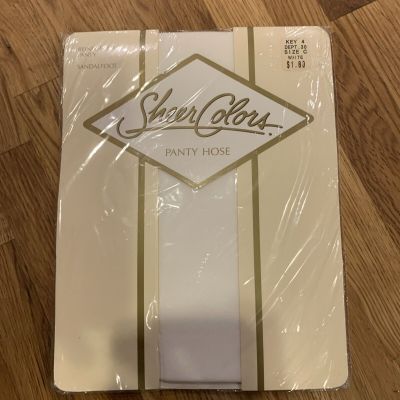 Vintage USA Made Sheer Colors Panty Hose Reinforced Panty Sandalfoot White Sz C