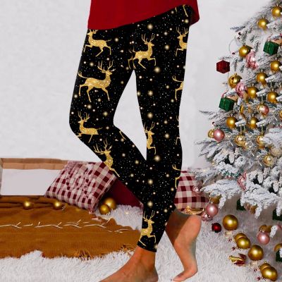 Leggings For Women Fashion Workout Out Leggings Christmas Print Color Block