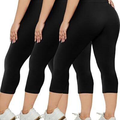 3 Pack Plus Size Leggings for Women - XX-Large Plus Capri Black/ Black/ Black