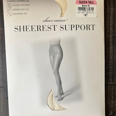 JC Penney Sheer Caress Sheerest Support Pantyhose Bone 40 Queen Tall