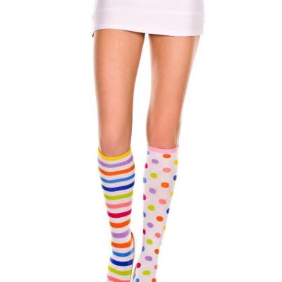 sexy MUSIC LEGS mismatched STRIPES & DOTS clown KNEE highs HI socks STOCKINGS