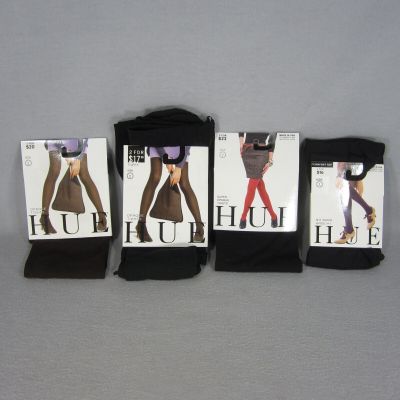 Lot of 4 Hue Super Opaque Tights Non Control Top Full No Band Knee High NEW