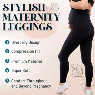 Women's Maternity Stretch Leggings Over The Belly for workouts, Size M,Black NIP