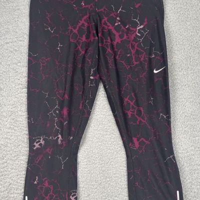 Nike Dri Fit Black and Pink Cropped Workout Leggings Size Medium Drawstring Zip