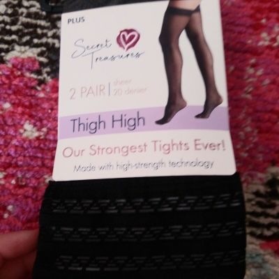 NEW Secret Treasures 2 pair of sheer black thigh high stockings womens PLUS SIZE