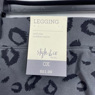 Style & Co Womens Size 0X Printed Leggings Black Gray Cheetah Ankle Length