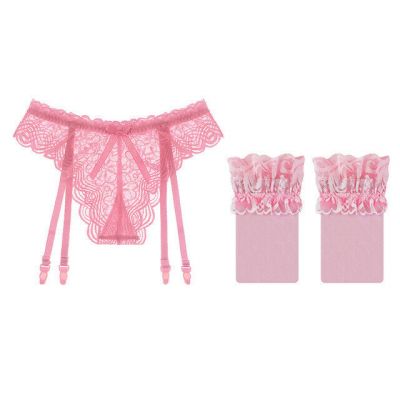Sexy, Pink, Lace, garter belt pantie, with stockings and bow included