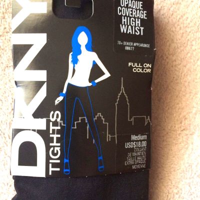 DKNY sz M Black Opaque Coverage High Waist 70 Denier Tights # OB677