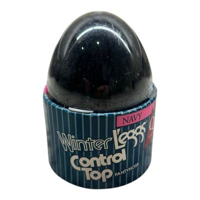 Vintage Winter L’eggs Egg Control Top Ribbed Opaque Pantyhose Navy Size Q