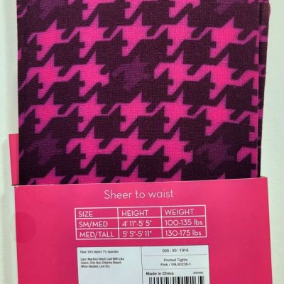 RARE! XHILARATION HOUNDSTOOTH Pattern TIGHTS Pink Purple LOW RISE Size Med/Tall