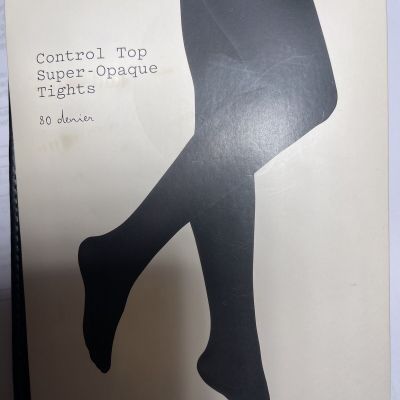 a new day Black Control Top Super Opaque Tights 80 Denier Womens Size M/L New