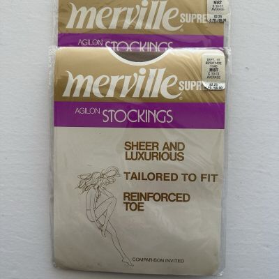 Merville Supreme 2 Pair AGILON HOSE Mist~E-LONG 11-12 and D-TALL 9 1/2-11  Vntg