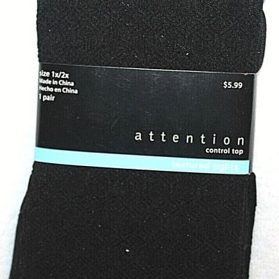 Attention Black Control Top Textured Tights 1 Pair - Plus Size 1X/2X