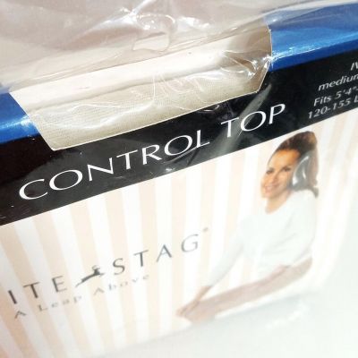 NEW IVORY SHEER Pantyhose Sandalfoot Control Top MEDIUM TALL, white stag