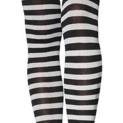 Thigh High Striped Stockings Black/White  Women's Plus Size Leg Avenue 6005 X