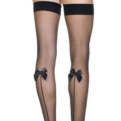 Black Sheer Thigh High Stockings Backseam Black Bow Hosiery Lingerie