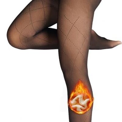 Women Fleece Lined Tights,Fishnets Patterned Fake Translucent Warm High (Size:M)
