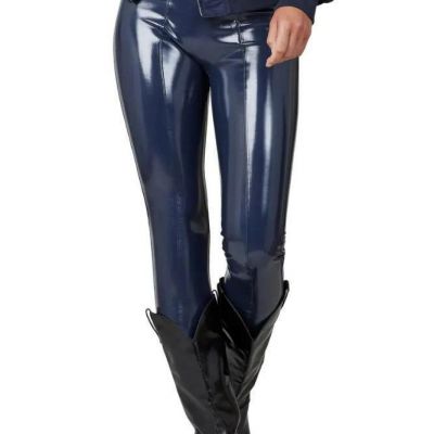 NEW SPANX FAUX PATENT SHINY LEATHER PORT NAVY Leggings Pants XS EXTRA SMALL TALL