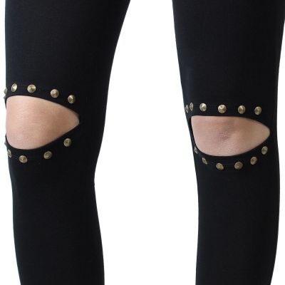 Womens Black Basic Casual Knee Hole Cutout Leggings Ankle Length Long Pants