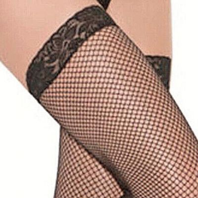 Fishnet Thigh Highs 2-Pack Womens One Size OS Black Lace Top Net Stockings