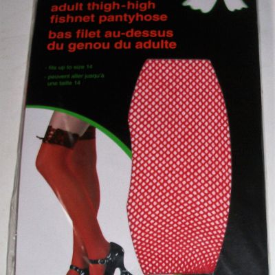 HALLOWEEN COSTUME ADULT RED FISHNET STOCKINGS PANTYHOSE THIGH-HIGH UP TO SZ 14