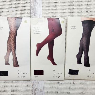 3 Pack A New Day Women's Thigh Highs, Opaque & Fashion Tights - M/L Black & Red