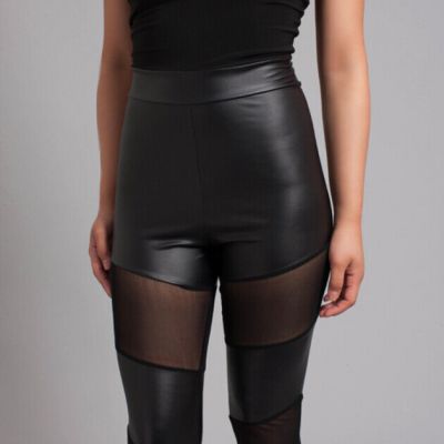 Sexy Black Strapless Faux Leather Mesh Skinny Leggings Bodysuit Jumpsuit