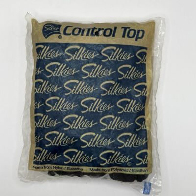 VINTAGE SILKIES Control Top Pantyhose~Large~Off Black~NIP Hosiery USA 1990s NEW!