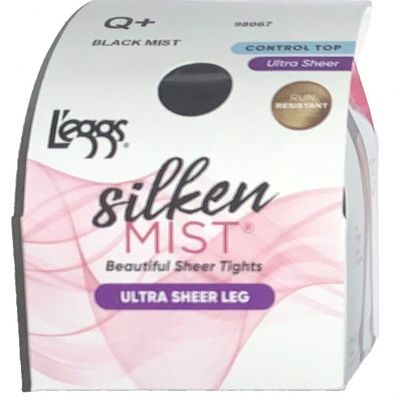 L'eggs Silken Mist Pantyhose Ultra Sheer Leg Control Top, Size Q+ - BLACK MIST