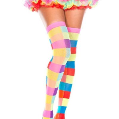 sexy MUSIC LEGS pastel NEON checkered RAINBOW over knee THIGH highs STOCKINGS