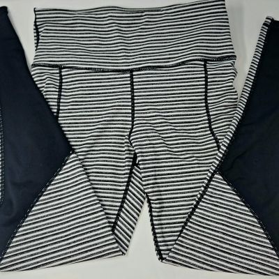 MONO B Highwaist Black & White Stripe w/ Black Accent Leggings Sz M Workout Pant
