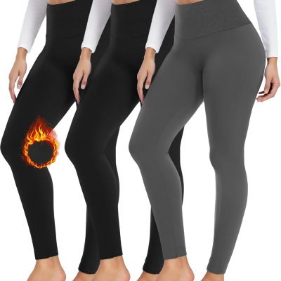 3 Pack Fleece Lined Leggings Women High Waisted Workout Winter Warm Thermal Yoga