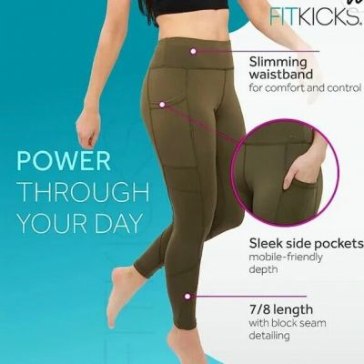 FitKicks Crossovers Active Lifestyle Leggings XL 14-16  COMFORT STYLE Olive