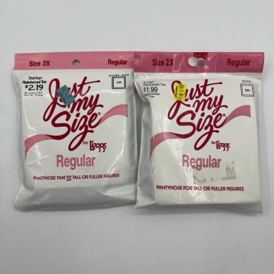 2 Vintage Just My Size Suntan Size 2X Reinforced Toe Regular Pantyhose