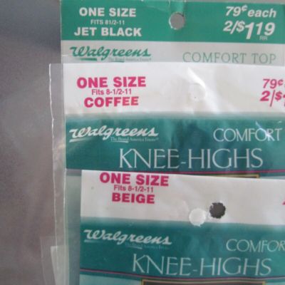 Walgreens Knee Highs One Size Lot of 3 Beige, Coffee, Black NEW
