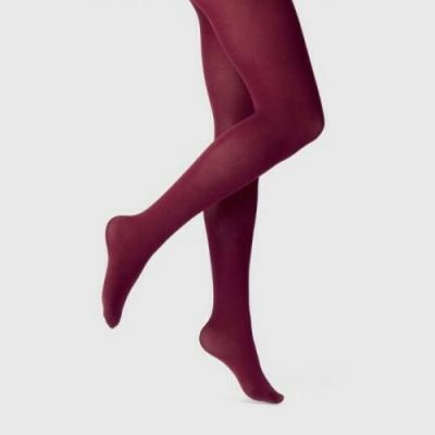 Women's 50D Opaque Tights - A New Day Burgundy S/M, Red