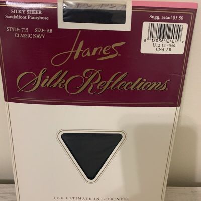 Hanes Silk Reflections, Silky Sheer Sandalfoot Pantyhose, Size AB, Classic Navy