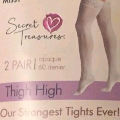 Secret Treasures MISSY Women's Opaque 60 DENIER Thigh Highs, 2 Pack COLOR WHITE