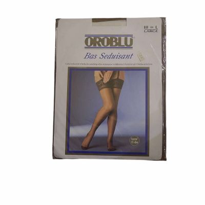Oroblu Lycia den very sheer WHITE stocking with lace border---Size L