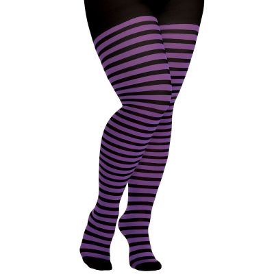 Purple & Black Striped Tights Adult Women Plus Size Hosiery