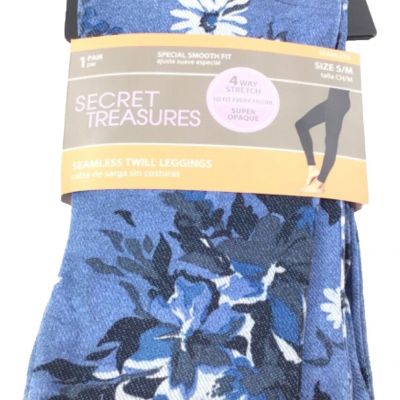 Secret Treasures Seamless Twill Leggings 4 Way Stretch Blue Super Opaque S/M